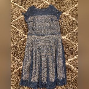 Sangria Navy Blue Illusion Lace Dress